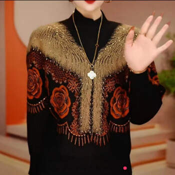 Winter velvet women's temperament printed pattern top, long-sleeved, versatile, fashionable, slim, fashionable, warm and warm, burgundy 2xl 135-150 catties