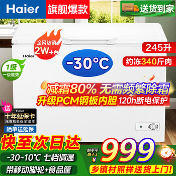 海尔（Haier）小冰柜系列100/143/201/300升家用单温卧式冰柜自动减霜抑菌净味全冷冻全冷藏可切换冷柜一级节能 245L 【-30℃深冷】减霜80%|约装340斤