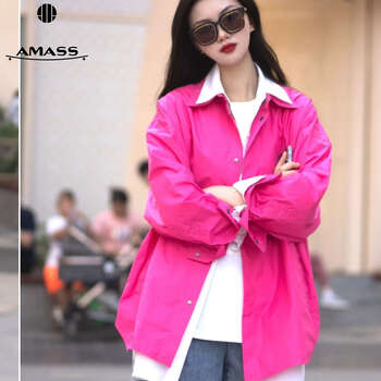 Amass korean fashion outdoor loose long-sleeved casual versatile top jacket 5400817 rose red s size 2