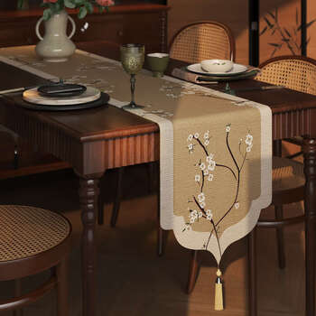 Fantasy table runner, dining table cloth, long coffee table flag cloth, tv cabinet side cabinet cover cloth, plum branch dream night flower rhombus, rice tassel, linen cloth, customized size, contact customer service