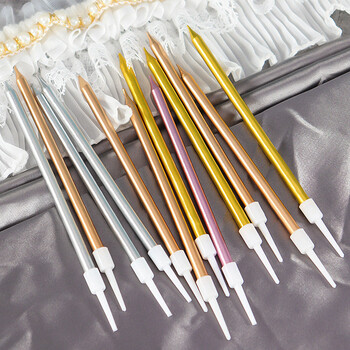 Pupan pencil candle birthday candle single cake decoration long rod golden silver gilded candle baking decoration baking rainbow birthday candle 10 pieces