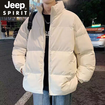 Jeep spirit brand down jacket men's winter new thickened warm loose stand-up collar trendy down jacket plus size couple coat off-white (wy2266) s
