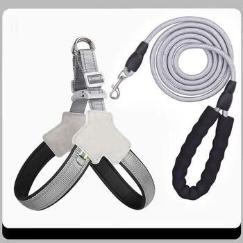 Shantou lincun dog y-shaped harness reflective walking small dog linen collar random color cordless harness s size y-shaped harness yellow + 2 meters gray reflective rope l size recommended 30-40 pounds