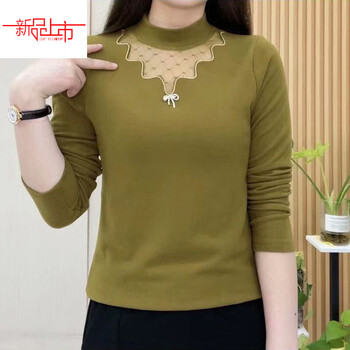 Yalu double-sided velvet bottoming shirt for women new autumn and winter warm, slim, versatile and fashionable half turtle neck t-shirt top 7708# olive green double-sided velvet m 80-100 jin