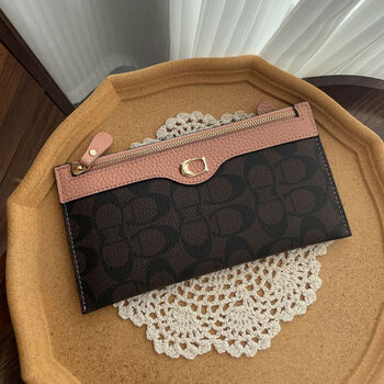 Long wallet for women 2025 new style practical clutch light luxury niche zipper coffee pink
