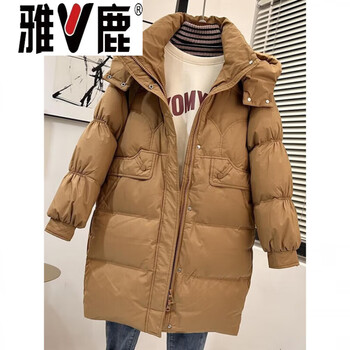Yalu 2026 new down jacket women's loose, slim and temperamental women's mid-length hooded winter thickened jacket black pumpkin color s_90-120 jin