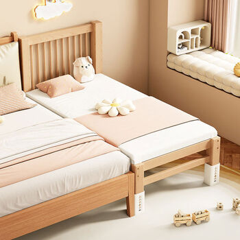The pick-up cat can customize a solid wood children's bed spliced bed with guardrails to lengthen and widen the baby's bedside small bed spliced into a large bed with a bedside single bed bed height 35-50 adjustable 150x80cm
