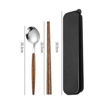 Tianxing he chopsticks spoon set one person one chopstick convenient tableware student storage box fork single person wooden chopsticks three-piece set round spoon-silver 3-piece set