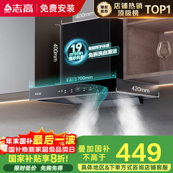 Chigo (chigo) national supplement range hood small apartment top suction range hood european style machine no need to dismantle and wash, hand wave intelligent control, first-level energy efficiency national subsidy immediate discount of 20% t15 can be equipped with gas stove