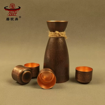 Yusenyi retro wine cup, copper, japanese-style warm wine jug, antique hot wine jug, sake jug, small wine cup, wine divider, copper pure wine cup, jug - 4 retro wine glasses