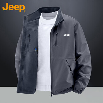 Jeep jeep jacket men's velvet thickened warm jacket autumn and winter casual top men's dark gray velvet xl