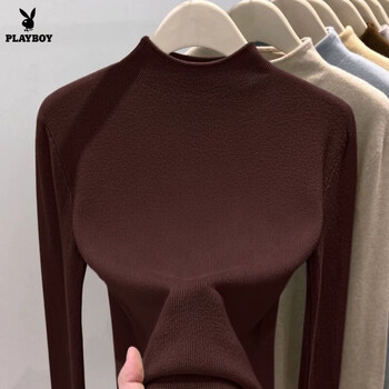 Playboy (playboy) women's new style bottoming shirt, slim fit, mid-collar sweater, long-sleeved top with autumn and winter style half turtleneck sweater, official flagship brown m 80-100 pounds