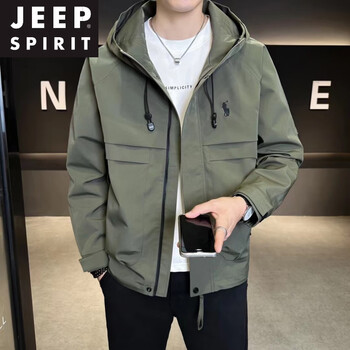 Jeep spirit casual jacket men's spring and autumn fashion splicing trendy work jacket hooded handsome trendy men's outdoor assault suit green xl