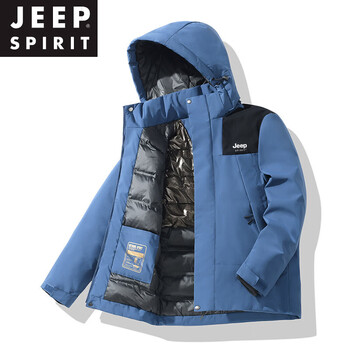 Jeep spirit jacket men's down jacket 2025 winter new thick cotton jacket men's padded jacket women denim blue-black unisex s