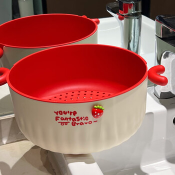 Aoyanlai cream drainage basket dopamine fruit basket round double-layer vegetable washing basket kitchen thickened vegetables and fruits red cartoon three-dimensional stickers