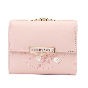 Wallet women's short 2025 new women's niche design coin purse flower tri-fold student wallet card holder pink