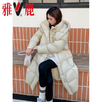 Yalu 2025 new style small medium-length korean style puff thickened long down jacket for women over the knee winter goose down jacket goose down jacket 95% white goose down for women - off-white s (90-130 pounds)
