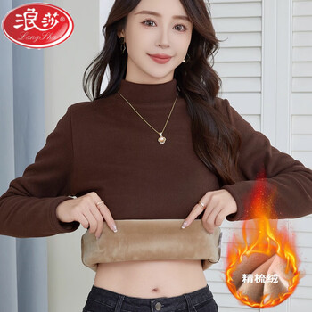 Langsha velvet bottoming shirt for women, half turtleneck, thickened lining, combed velvet winter stand-up collar, slimming, warm top for women, brown s, velvet style, 80-90 pounds to wear