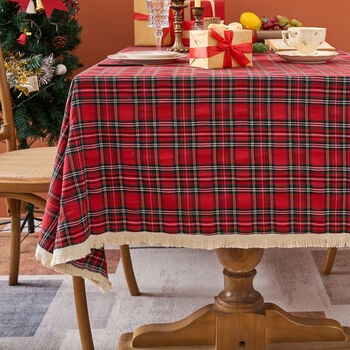 Fantasy tablecloth red festive plaid tablecloth rectangular photo coffee table cloth new year l style christmas red | plaid with lace 120x120cm (suitable for small square tables)