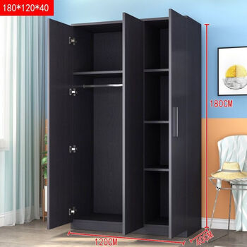 Fantasy wardrobe 12 meters wide, two-door black model, narrow space and wide length wardrobe, three-door economical 180 high, 120 wide, 40 dark black, need to be customized, fully equipped