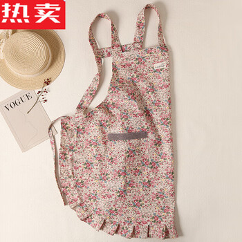 Tuojin strap floral fabric apron princess lady pastoral retro style kitchen floral home clothes strap style - purple strap style - purple pink flower language