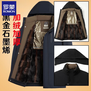 Romon middle-aged men's father's winter coat, cotton coat, velvet thickened cotton coat, middle-aged and elderly casual jacket, cotton-padded jacket 8521 navy blue black gold velvet l 175 less than 115 pounds