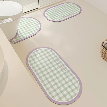 Yusenyi bathroom absorbent floor mat home door washstand non-slip foot mat toilet carpet diatom mud bathroom floor mat dy mint plaid (wash table) 40x60cm single piece