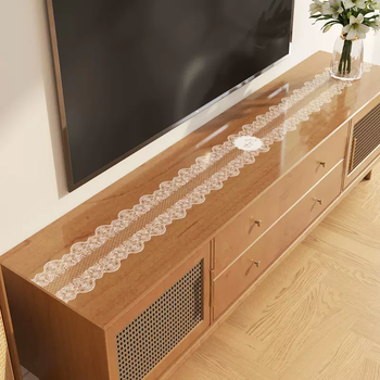 Yusenyi transparent lace tv cabinet tablecloth pvc soft glass sideboard mat waterproof and oil-proof crystal plate countertop dreamweaver flowers 50x240cm
