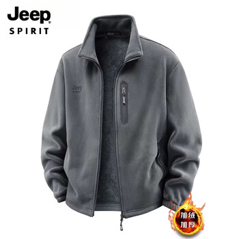 Jeep spirit polar fleece jacket 2025 autumn and winter new thick warm fleece jacket men's outdoor casual fleece sweater jacket gray m