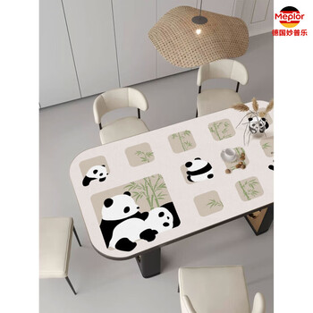Miaopule simple cream style rounded corner table mat cartoon waterproof and oil-proof tablecloth rectangular coffee table tabletop protective pad bamboo forest six panda rounded corners-sheepskin leather anti-fouling mat default right angle, rounded corners require 120*240cm