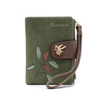 Woodpecker (tucano) 2026 new style gentle, fresh, two-fold multi-functional hand rope short wallet for women, compact buckle zipper coin purse, gray green