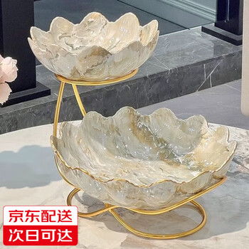 Ruishun double-layer fruit plate european-style fruit plate living room household snack plate afternoon tea snack stand creative candy plate new european-style marble fruit plate