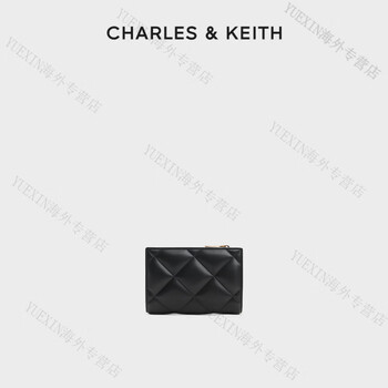 Charles&keith card holder ck6-50770524-2 autumn and winter classic rhombus multi-card slot short coin purse black black