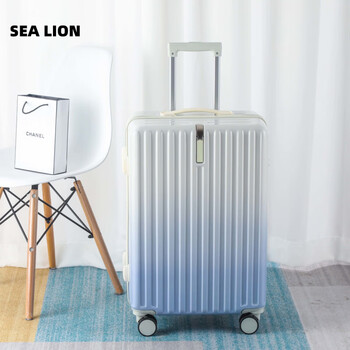 Ye yu sea lion internet celebrity gradient color suitcase female student large capacity trolley case men's wheel password leather box indigo white gradient trinity lock 18-inch brand warranty with stickers no side carry