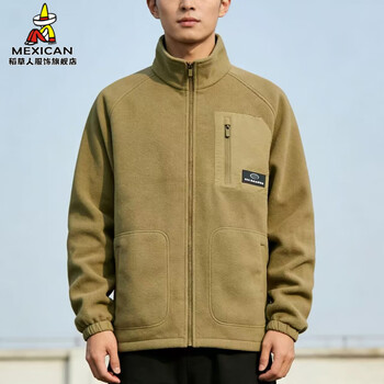 Scarecrow (mexican) men's jacket spring autumn winter 2026 new casual velvet thickened warm stand collar polar fleece jacket men's top khaki xl