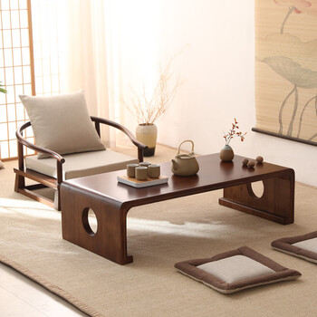 The middle shopkeeper's solid wood tatami coffee table, simple japanese bay window table, chinese style guqin table, customizable walnut tea, custom size (walnut color), complete set
