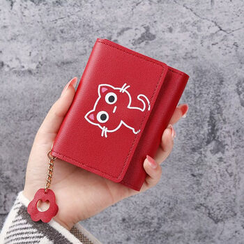 Jiayin new short wallet women's fashion compact student coin purse 30% off cute large capacity multi-card slot card holder burgundy