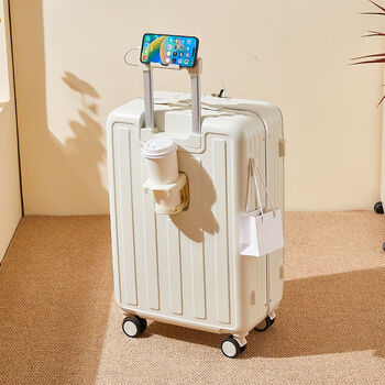 Ye yu 2025 new suitcase for women, large capacity, multifunctional trolley case, aluminum frame, deep storage suitcase, universal wheel password box, grain white side opening cover + multifunctional *968* aluminum frame model, 20 inches without side lifts, foot pads and hooks