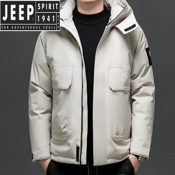 Jeep spirit2026 new winter men's down jacket middle-aged men's warm jacket dad's thickened jacket 8688 style down jacket moon silver white l (80-100 catties)