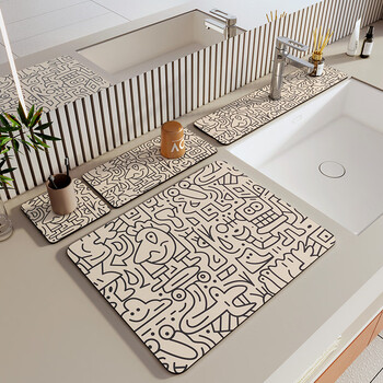 Fantasy street hand-painted graffiti diatom mud sink absorbent pad bathroom faucet wash countertop kitchen drain pad street hand-painted black and white 14x14cm square suitable for single coaster