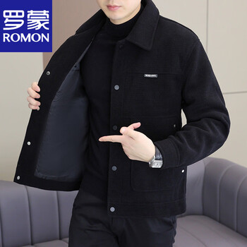 Romon 2025 autumn and winter new trendy and handsome woolen coat lapel padded jacket young and middle-aged short woolen jacket men black spring and autumn style m 90 to 110 jin