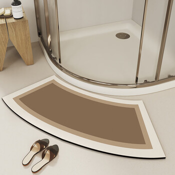 Fantasy curved diatom mud bathroom absorbent floor mat bathroom fan-shaped shower room soft cushion non-slip quick-drying door step mat curved waltz+brown 45x100cm commonly used