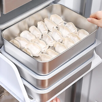 Home story japanese dumpling storage box refrigerator food grade special frozen dumplings wonton quick frozen box tray fresh box stainless steel dumpling box 1 pack 1 layer 1200ml