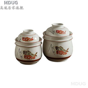 Mdug jingdezhen zhenpin retro pickle jar household pickle jar sealed with lid old-fashioned sauerkraut pickles thickened ceramic carp pickle two combination pack