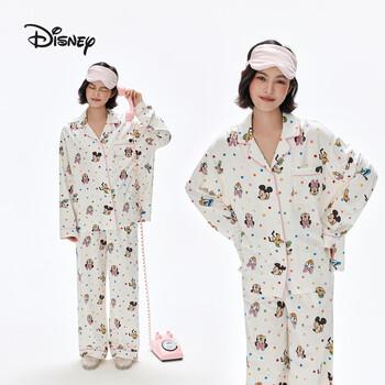 Kissing cat can be worn outside modal cotton pajamas for women in spring and autumn cartoon long-sleeved shirts cute polka dot women's home wear set c53943 milkshake white m