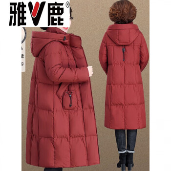 Yalu 95 goose down women's down jacket middle-aged mother winter jacket mid-length western style noble middle-aged and elderly winter jacket goose down jacket 95% white goose down women's red-goose down jacket m