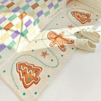 Fantasy long bedside rug, living room rug, light luxury and high-end bedroom, thick plush, master bedroom bedside room bay window floor mat 50x120cm bedside rug gingerbread man