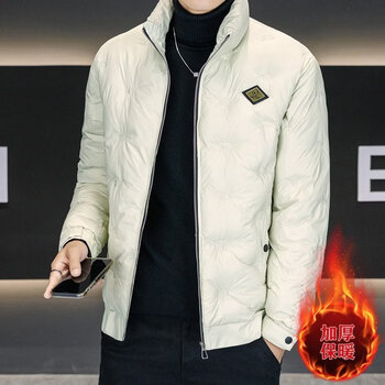 Kbxng jinba winter trendy brand men's stand collar cotton coat new slim and handsome embossed down cotton coat warm and thickened jacket off-white 3xl