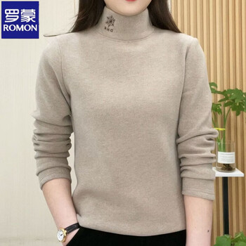 Romon new winter style fashionable solid color women's versatile loose slimming age-reducing mother's wear bottoming shirt oatmeal color l recommended 85-110 pounds