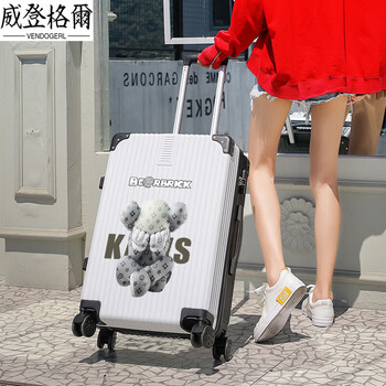 Vendogerl suitcase for women 2025 new small 20-inch trolley case with large capacity student password suitcase for boys strong and durable upgraded zipper white + black_violent bear 01 20-inch domestic and international boarding suitcase, free shipping insurance + lifetime warranty